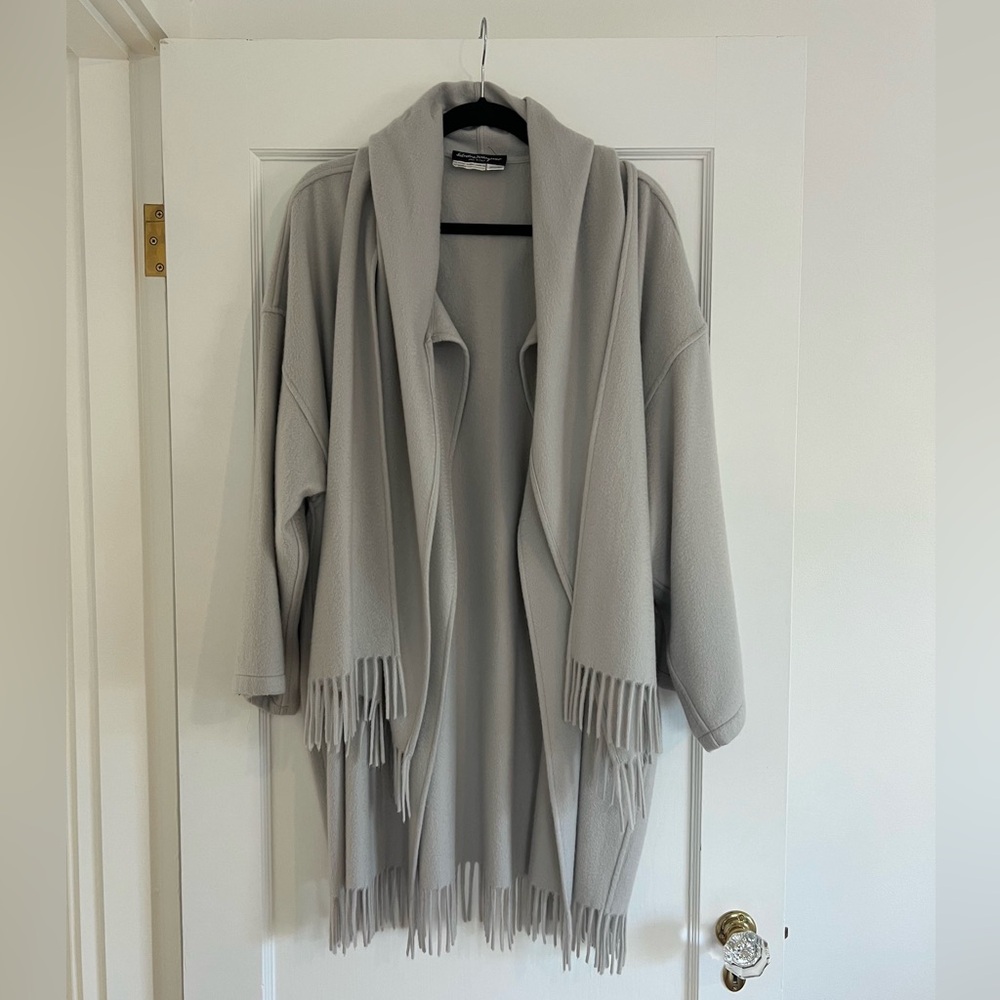 Salvatore Ferragamo Fringe Trimmed Cashmere Scarf Jacket (Sweater Coat)